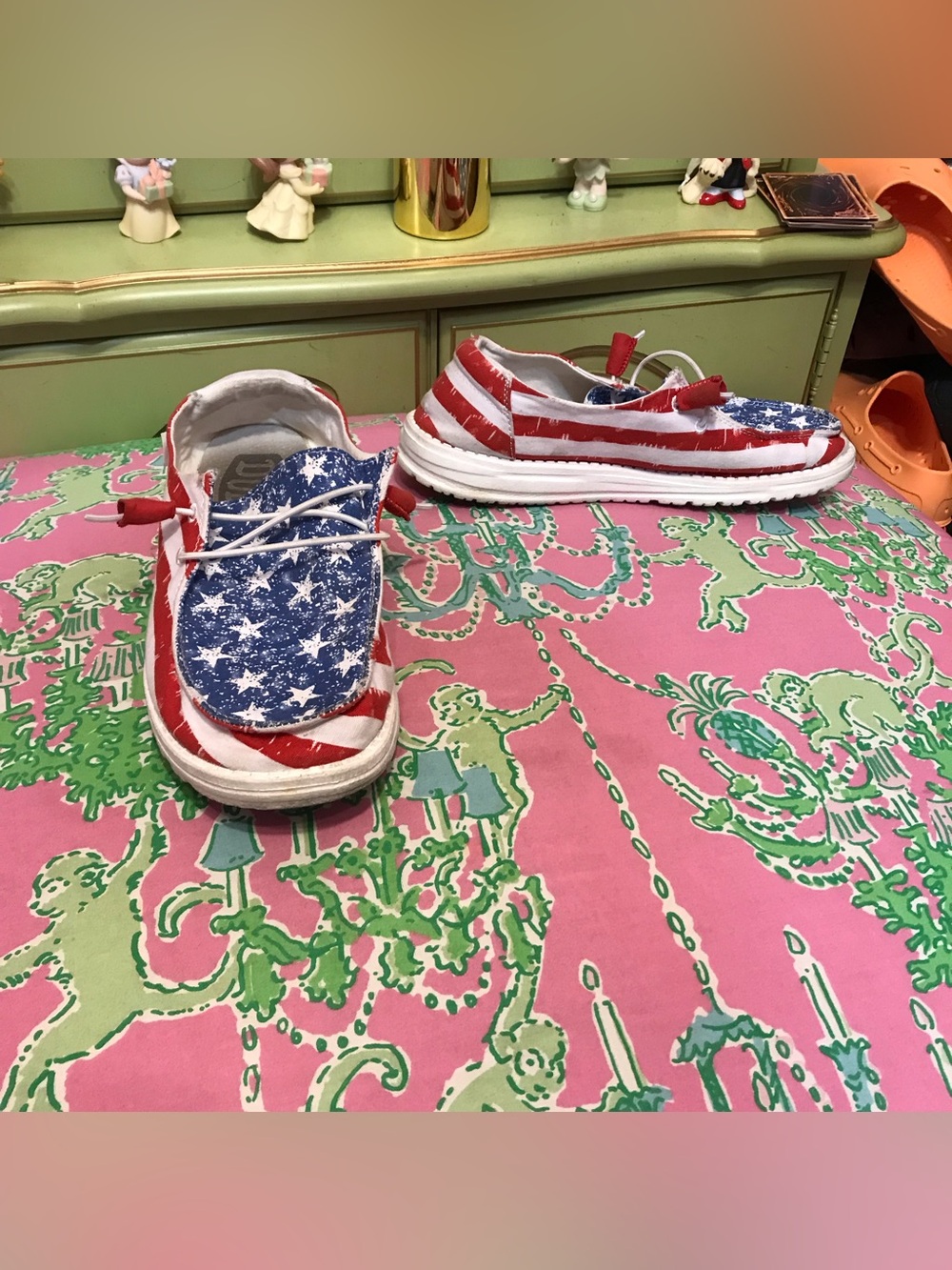 Hey Dude Wendy Patriotic Sneakers Women's Star spangled Flag shoes size 8